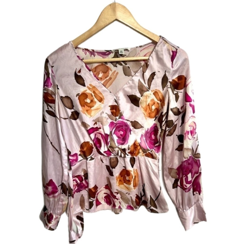 Banana republic silk faux wrap floral top blouse size small